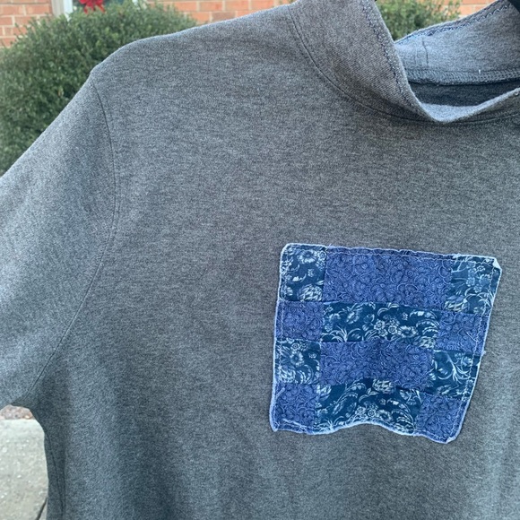 Handmade Upcycled Quilted Patchwork Sweater - Blue and Grey - Picture 4 of 5